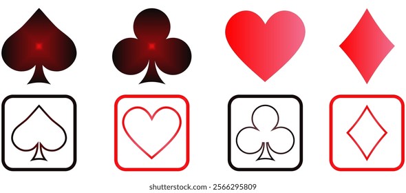 Suit deck of playing cards. hearts diamonds clubs spades symbol. Game, playing cards. Poker flat icon card suites game sign symbol logo illustration design