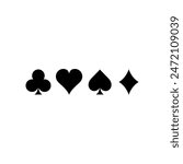 Suit deck of playing cards on white background. Vector icon set. Cards symbols. Diamodns, hearts, clubs, spades symbol or sign set.