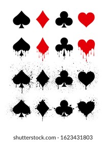 Suit Deck Of Playing Cards On White Background. Set Symbols Deck Of Cards. Vector Illustration.
