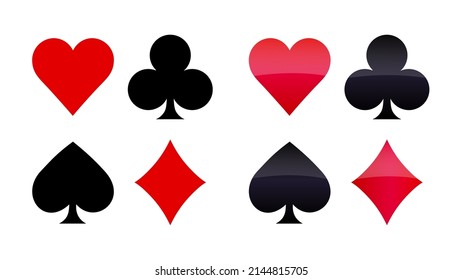 Suit deck of playing cards on white background in flat and glossy style. Vector illustration