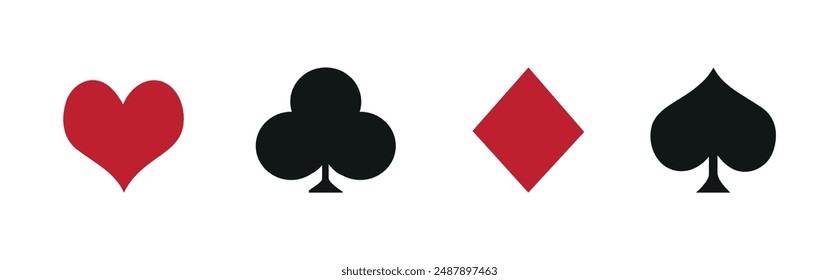 Suit deck of playing cards on white background. Vector icon set. Cards symbols.