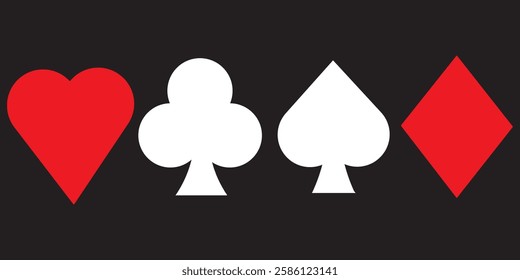 Suit deck of playing cards on white background. Vector icon set. Cards symbols. Diamodns, hearts, clubs, spades symbol or sign set.