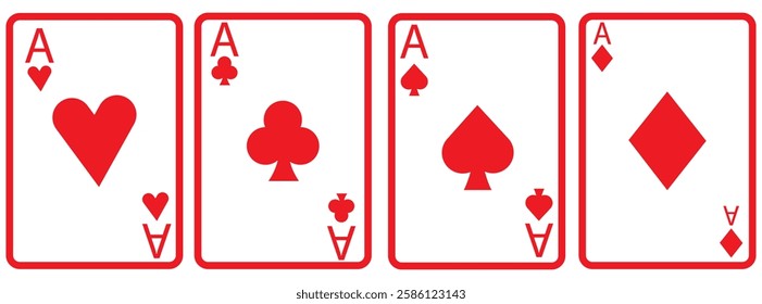 Suit deck of playing cards on white background. Vector icon set. Cards symbols. Diamodns, hearts, clubs, spades symbol or sign set.