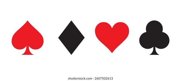 Suit deck of playing cards on white background. Hearts diamonds clubs spades sign chips. Vector illustration. EPS 10 vector illustration.