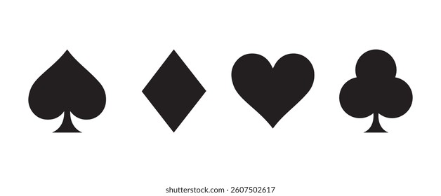 Suit deck of playing cards on white background. Vector icon set. Cards symbols. Diamonds, hearts, clubs, spades symbol or sign set. EPS 10 vector illustration.