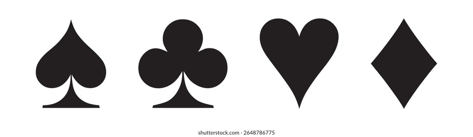Convés de jogo de cartas no fundo branco. Conjunto de ícones de vetor. Símbolos de cartões. Diamantes, corações, paus, espadas símbolo ou conjunto de sinais
