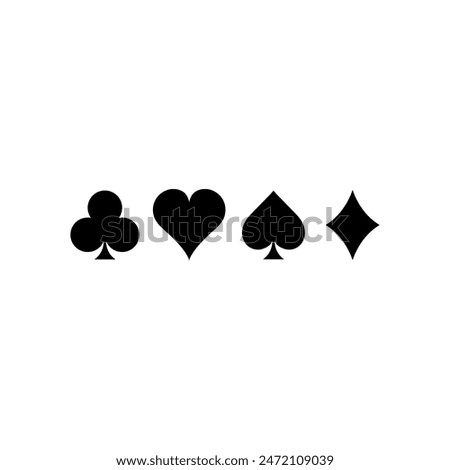 Suit deck of playing cards on white background. Vector icon set. Cards symbols. Diamodns, hearts, clubs, spades symbol or sign set.