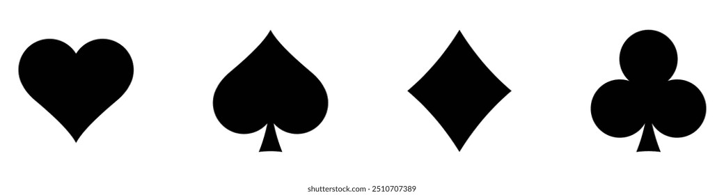 Suit deck of playing cards symbol icon. Hearts diamonds clubs spades sign chips. Black silhouette. Poker game. Vector illustration