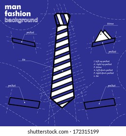 Suit design. tie vector background. Infographic illustration, icon, drawing, sketch, silhouette, blueprint concept. 