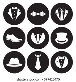 Suit element icons set. White on a black background