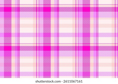 Suit fabric seamless pattern, expressive check textile tartan. Installing plaid texture background vector in sea shell and purple colors palette.