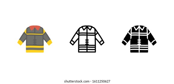 Suit firefighter icon. Service flat, silhouette, line vector illustration on white background