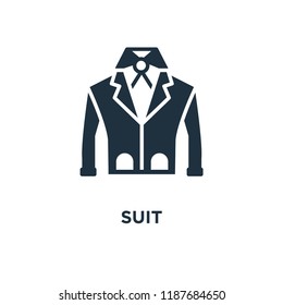 Suit icon. Black filled vector illustration. Suit symbol on white background. Can be used in web and mobile.