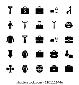Suit icon. collection of 25 suit filled icons such as man with luggage, clubs, sweater, swimsuit, tie, case, ninja, jacket. editable suit icons for web and mobile.