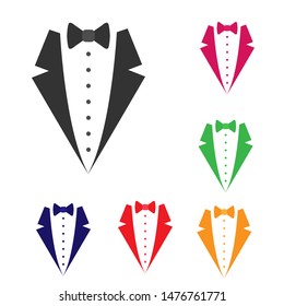 Suit icon isolated on white background, different colors, flat design