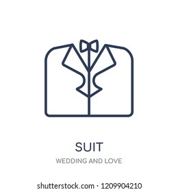 Suit icon. Suit linear symbol design from Wedding and love collection. Simple outline element vector illustration on white background.