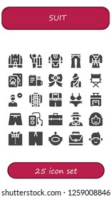  suit icon set. 25 filled suit icons. Simple modern icons about  - Medieval, Businessman, Tunic, Jeans, Judo, Playing cards, Work, Bow tie, Woman, Director, Remove user, Jacket