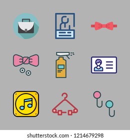 suit icon set. vector set about hanger, id card, briefcase and music folder icon icons set.