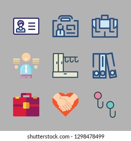 suit icon set. vector set about hanger, blinder, id card and briefcase icons set.