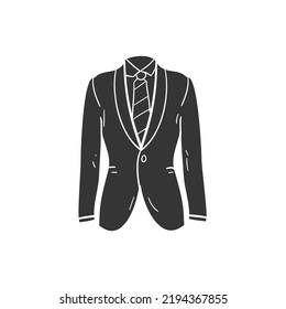 Suit Icon Silhouette Illustration. Man Wear Vector Graphic Pictogram Symbol Clip Art. Doodle Sketch Black Sign.