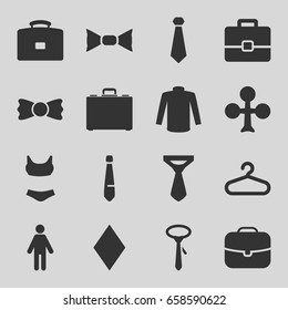 Suit icons set. set of 16 suit filled icons such as hanger, clubs, diamonds, sweater, tie, bow tie, case, man