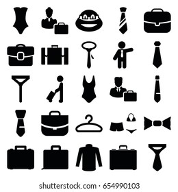 Suit icons set. set of 25 suit filled icons such as man with luggage, sweater, swimsuit, tie, bow tie, businessman, case, ninja, hanger, male consultant   with case