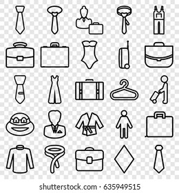 Suit icons set. set of 25 suit outline icons such as man with luggage, hanger, diamonds, sweater, swimsuit, tie, jumpsuit, case, woman consultant with case, businessman