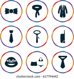 Suit icons set. set of 9 suit filled icons such as tie, bow tie, ninja, jacket, swimsuit