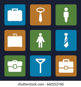 Suit icons set. set of 9 suit filled icons such as man, tie