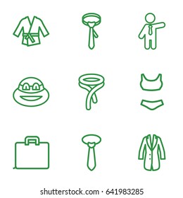 Suit icons set. set of 9 suit outline icons such as tie, businessman, jacket, kimono, ninja, case