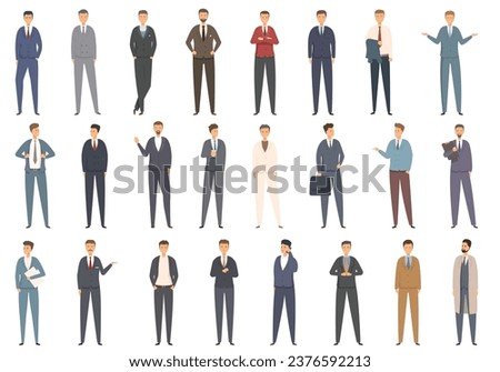 Suit icons set cartoon vector. Formal tie office. People groom