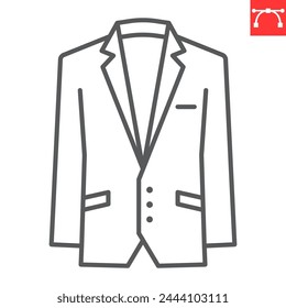 Icono de línea de chaqueta de traje, ropa y compras, Vector de esmoquin, gráficos de Vector, símbolo de contorno de trazo editable, eps 10.