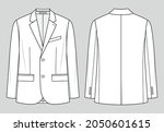 Suit jacket. Men's office wear. Vector technical sketch. Mockup template.