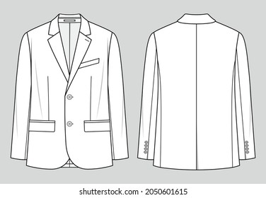Suit Jacket. Men's Office Wear. Vector Technical Sketch. Mockup Template.