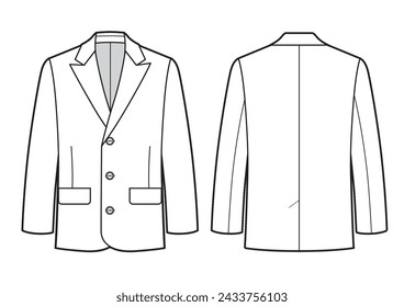 Suit jacket. Men's office wear. Vector technical sketch