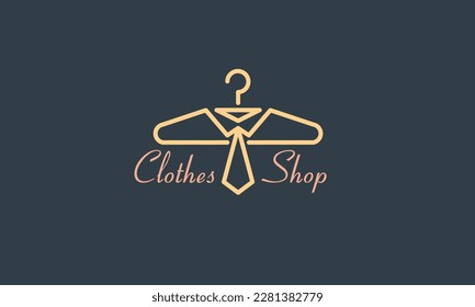 suit logo design template. Coat hanger and suit shop shape vector editable logo design.
