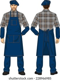 The suit for the man consists of an apron and a beret