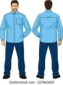 The suit for the man consists of a shirt and trousers
