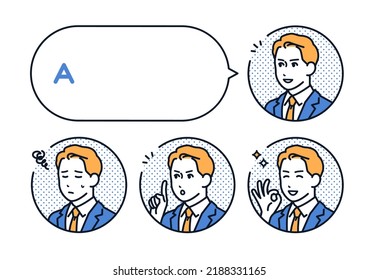 Suit man face icon and speech bubble set