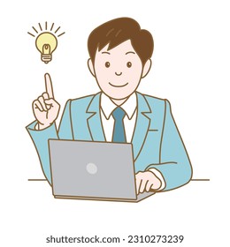 A suit man who flashed in front of the computer,Vector Illustration
