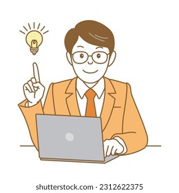 A suit man who flashed in front of the computer,Vector Illustration
