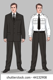 The suit man's consists of a jacket, trousers, a trousers and a necktie