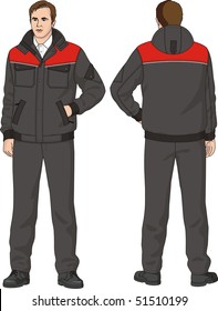 The suit man's consists of a jacket and trousers