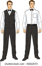 The suit man's consists of a waistcoat, trousers, a shirt and the butterfly