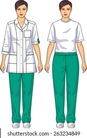 The suit medical for the woman consists of a jacket and trousers