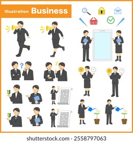 Suit office worker illustration set