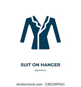 Anzug auf Hängevektorsymbol. Anzug auf Hänger, Hänger, Kleidung gefüllt Symbole aus flachen schönen Konzept. Einzeln schwarzes Symbol, Vektorgrafik-Symbol-Element für Webdesign und mobile Apps