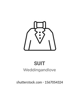 Suit outline vector icon. Thin line black suit icon, flat vector simple element illustration from editable weddingandlove concept isolated on white background