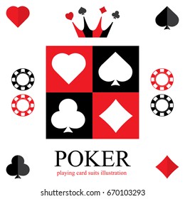 Suit of playing cards. Card suit icon. Poker logo.
Vector illustration symbols isolated on white background.