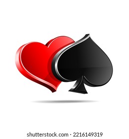 Suit of playing cards. Casino games, cards, web banner. Vector illustration 3d symbols isolated on white background